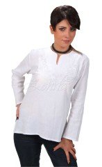 Yasemin Uzun Kollu Şile Bezi Bluz (Tonaton Nakış) Beyaz - L