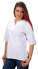 Yasemin Kısa Kollu Şile Bezi Bluz (Tonaton Nakış) Beyaz - S