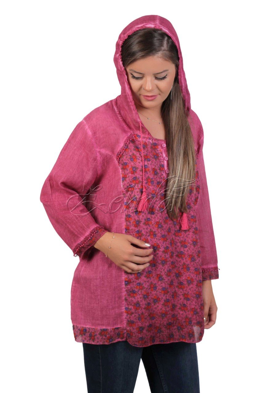 Firuze Kapüşonlu Vual Bluz XXL - Bordo