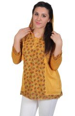 Firuze Kapüşonlu Vual Bluz XXL - Sarı