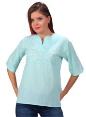 Yasemin Kısa Kollu Şile Bezi Bluz (Tonaton Nakış) Mint - S