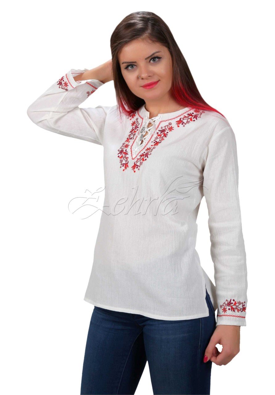 Tuğçe Uzun Kollu Şile Bezi Bluz Krem - XL