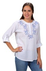 Serpil Uzun Kollu Şile Bezi Bluz Beyaz - L