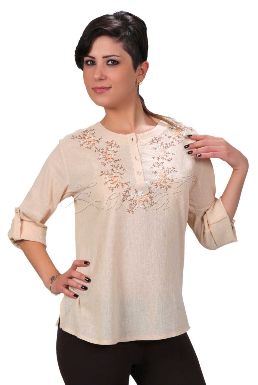 Serpil Uzun Kollu Şile Bezi Bluz Kapuçino - L