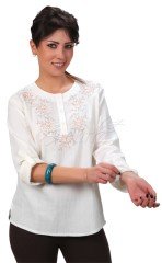 Serpil Uzun Kollu Şile Bezi Bluz Krem - XXL