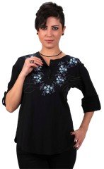 Serpil Uzun Kollu Şile Bezi Bluz Siyah - XL