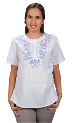 Serpil Kısa Kollu Şile Bezi Bluz Beyaz - XL