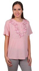 Serpil Kısa Kollu Şile Bezi Bluz Pudra - XL