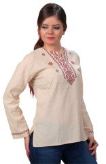 Mısra Uzun Kollu Şile Bezi Bluz Kapuçino - XL