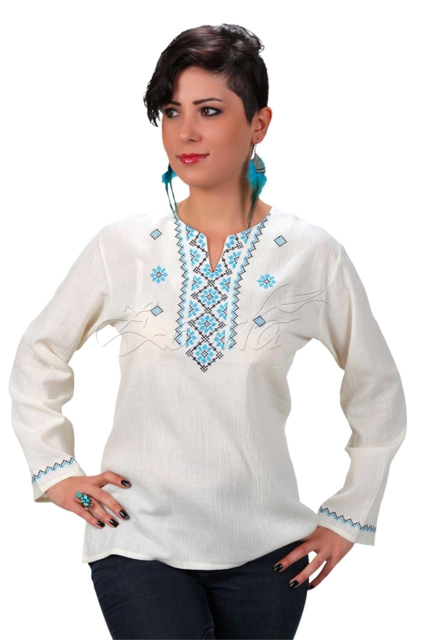 Mısra Uzun Kollu Şile Bezi Bluz Krem - XL