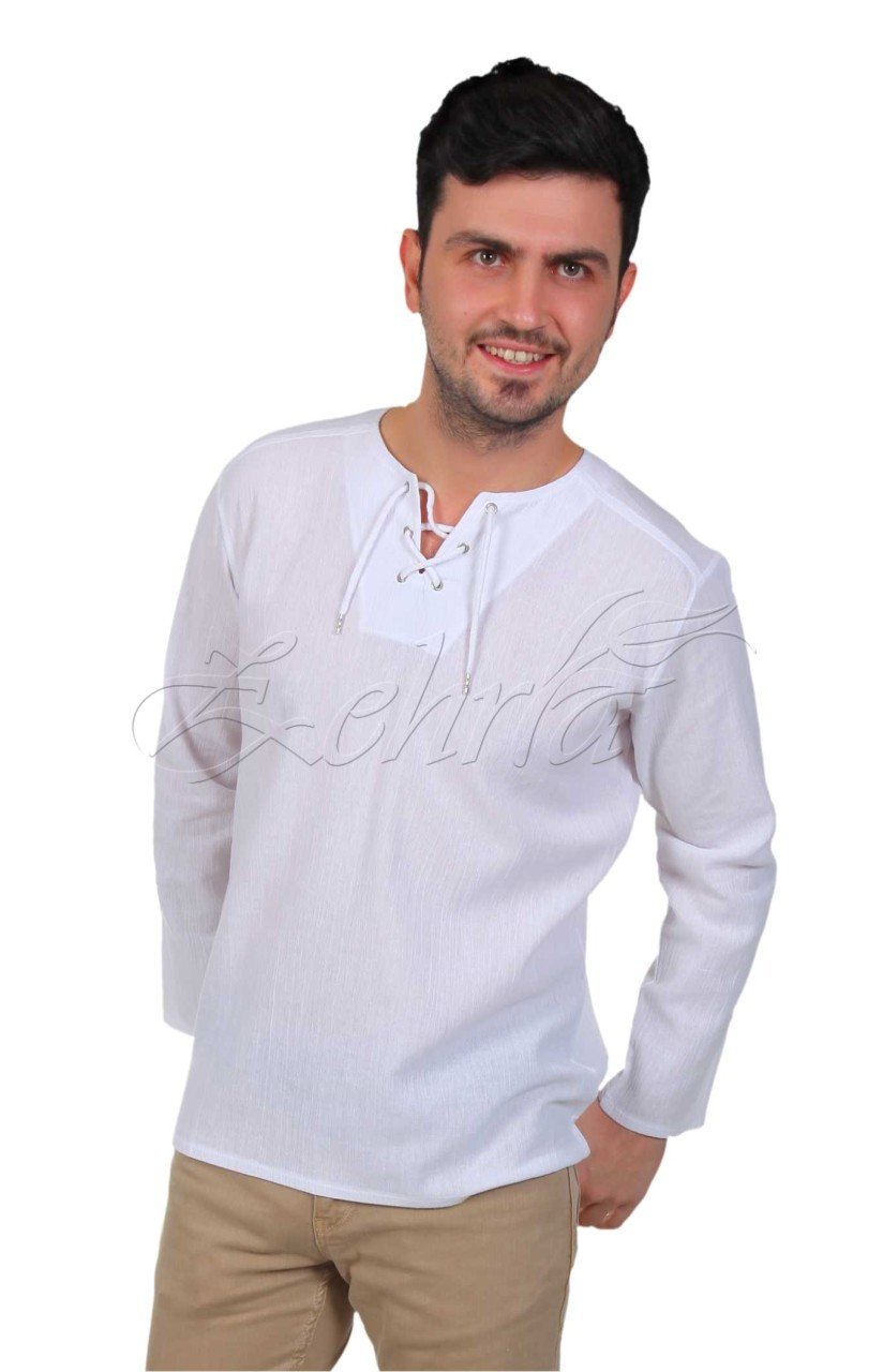 Metin Uzun Kollu Şile Bezi Gömlek L - Beyaz