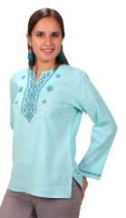 Mısra Uzun Kollu Şile Bezi Bluz Mint - XL