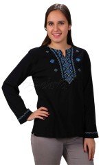 Mısra Uzun Kollu Şile Bezi Bluz Siyah - XL
