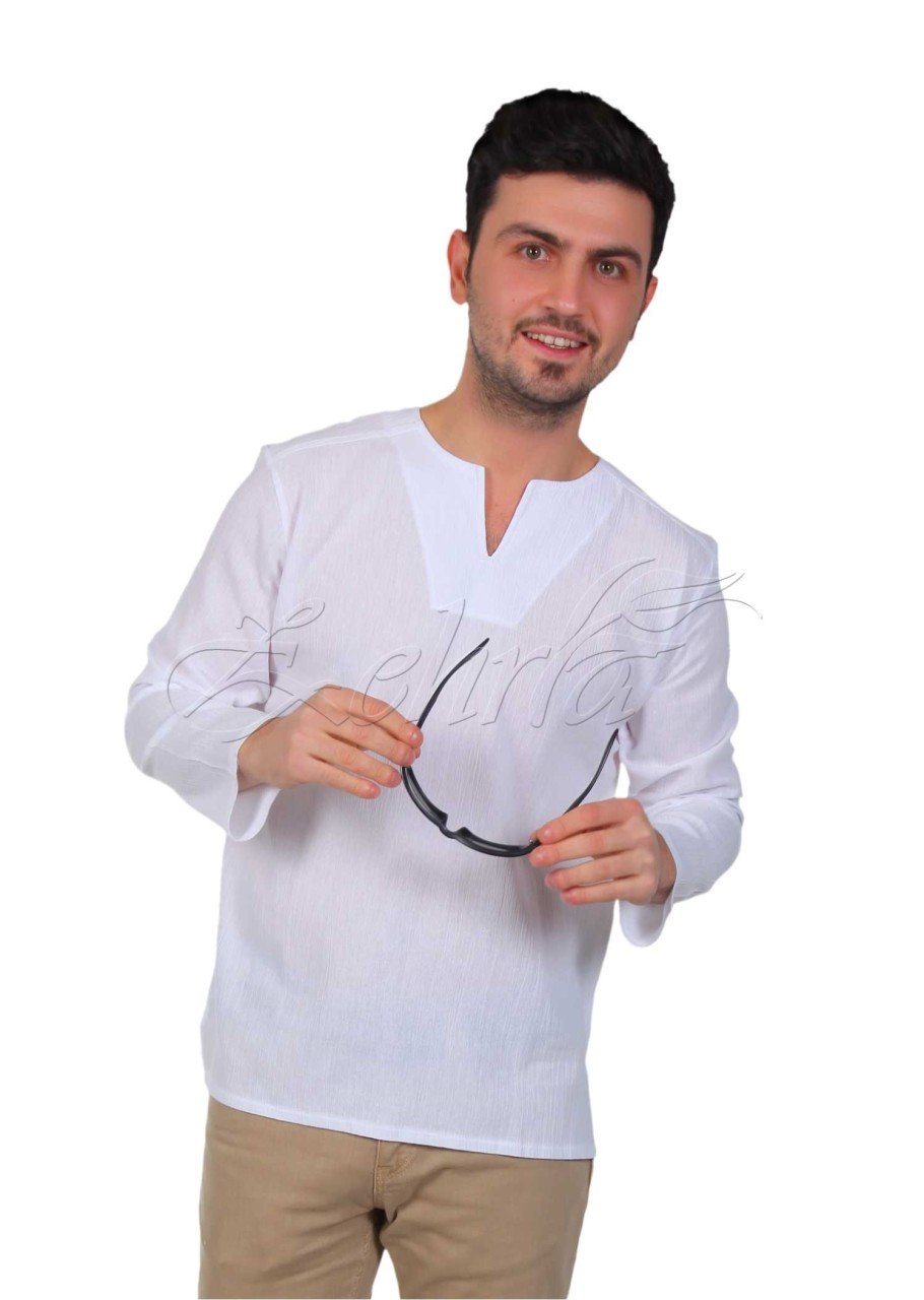 Emre Uzun Kollu Şile Bezi Gömlek M - Beyaz