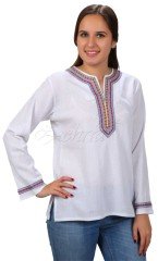 Irmak Uzun Kollu Şile Bezi Bluz Beyaz - XXL