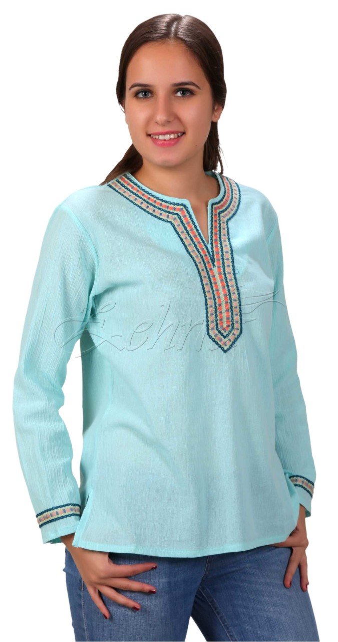 Irmak Uzun Kollu Şile Bezi Bluz Mint - S