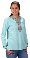 Irmak Uzun Kollu Şile Bezi Bluz Mint - XL