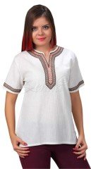 Irmak Kısa Kollu Şile Bezi Bluz Krem - L