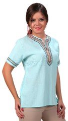 Irmak Kısa Kollu Şile Bezi Bluz Mint - M