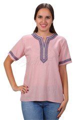 Irmak Kısa Kollu Şile Bezi Bluz Pudra - XXL