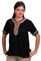 Irmak Kısa Kollu Şile Bezi Bluz Siyah - L