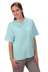 İnci Kısa Kollu Şile Bezi Bluz Mint - XXL