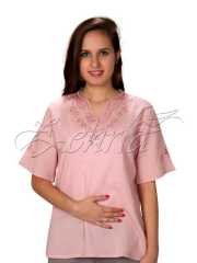 İnci Kısa Kollu Şile Bezi Bluz Pudra - XL