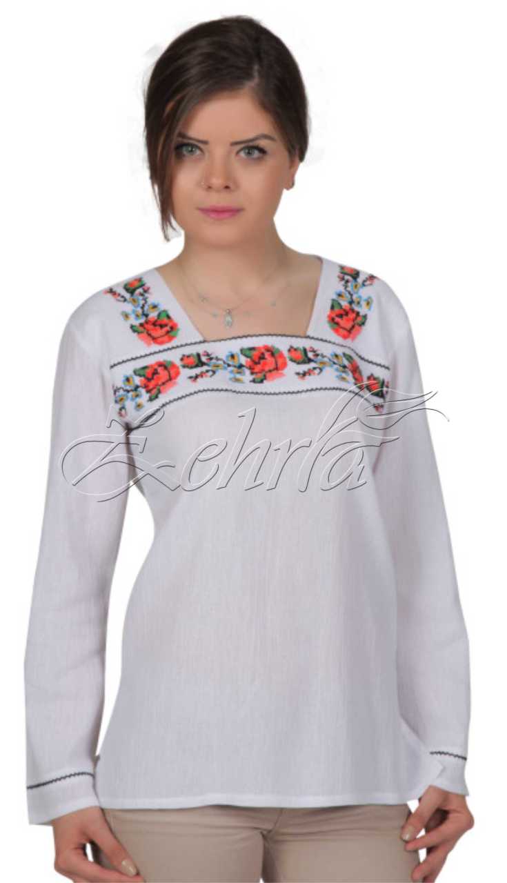 Gülşen Uzun Kollu Şile Bezi Bluz Beyaz - XXL