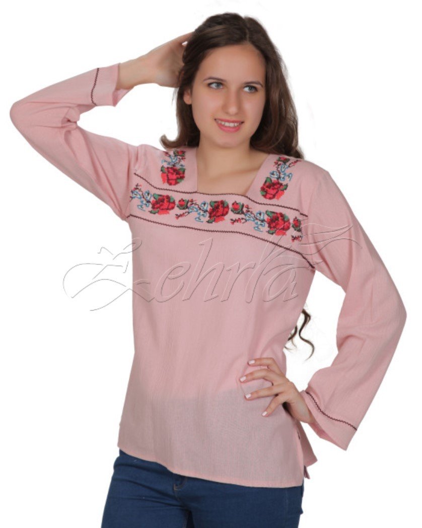Gülşen Uzun Kollu Şile Bezi Bluz Pudra - XL