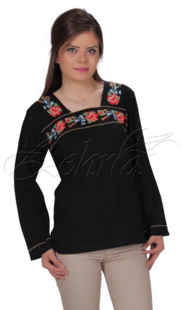 Gülşen Uzun Kollu Şile Bezi Bluz Siyah - XXL