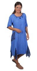 Carmen Kısa Kollu Vual Boyalı Elbise İndigo - L/XL