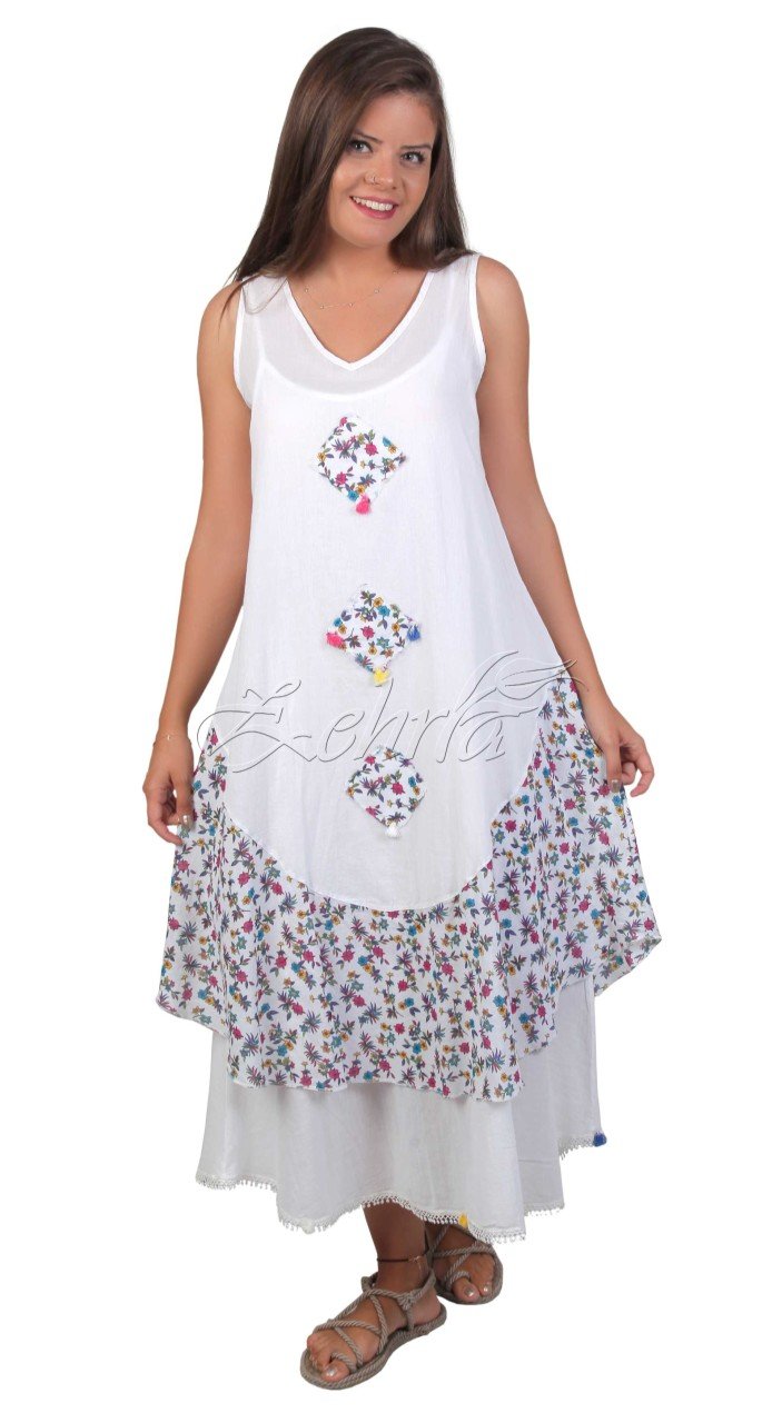 Elena Astarlı Vual Boyalı Elbise Beyaz - L/XL
