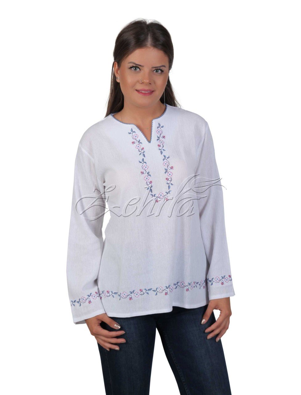 Filiz Uzun Kollu Şile Bezi Bluz Beyaz - XL