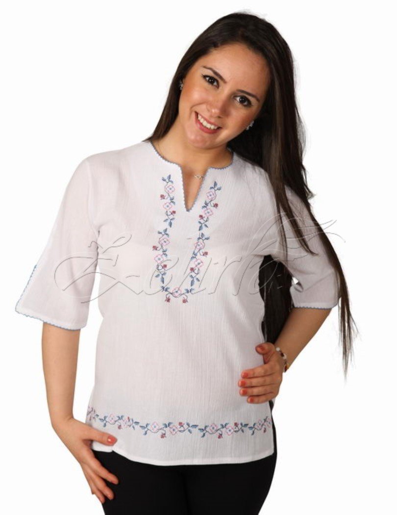 Filiz Kısa Kollu Şile Bezi Bluz Beyaz - XL