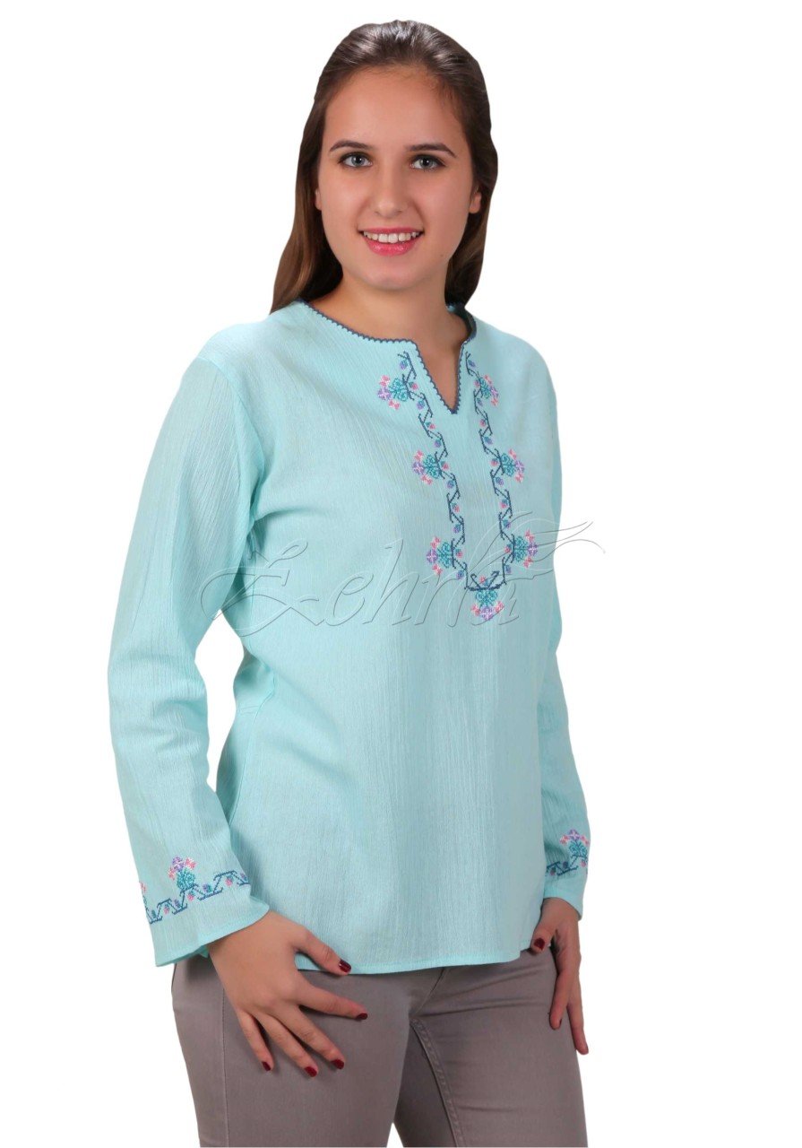 Esra Uzun Kollu Şile Bezi Bluz Mint - S