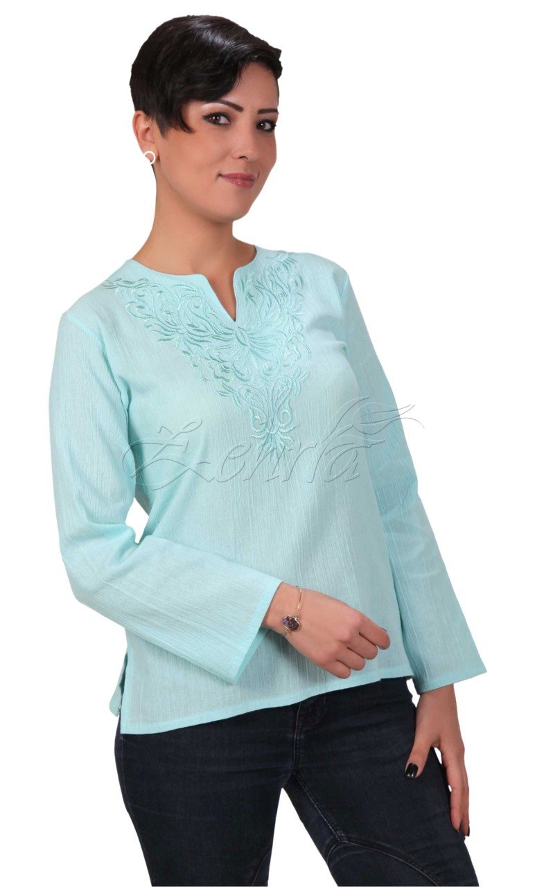 Damla Uzun Kollu Şile Bezi Bluz Mint - S