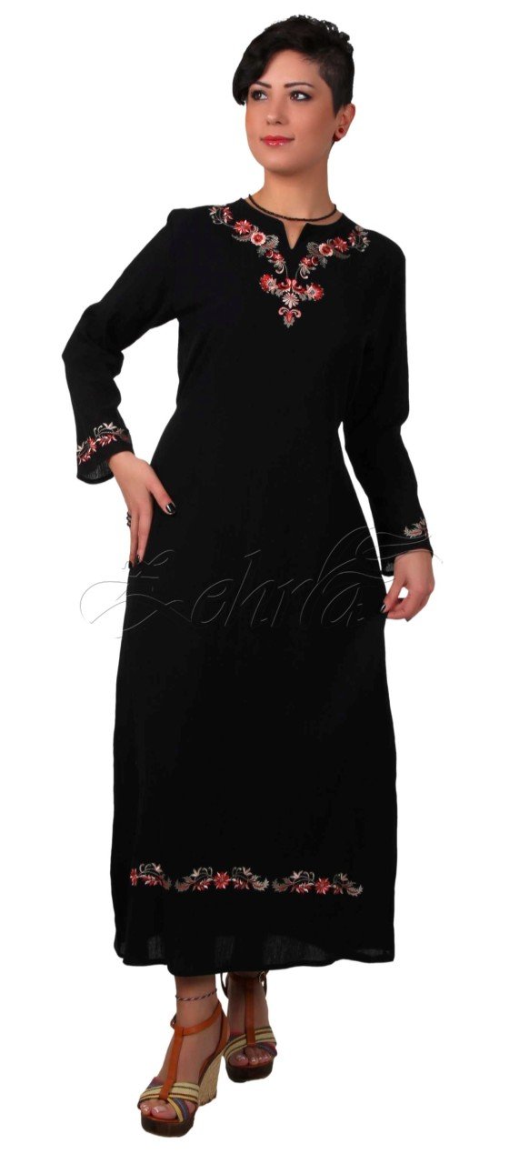 Reyhan Uzun Kollu Şile Bezi Astarlı Elbise Siyah - XXL