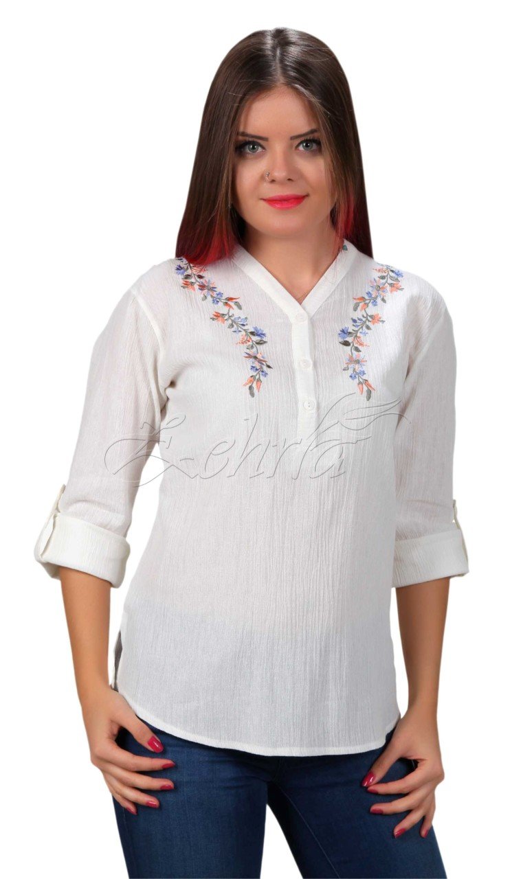 Burçak Uzun Kollu Şile Bezi Bluz Krem - L