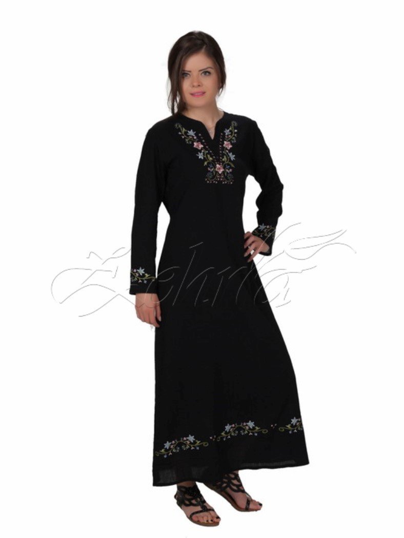 Bahar Uzun Kollu Şile Bezi Astarlı Elbise Siyah - XXL