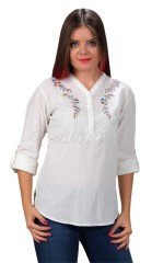 Burçak Uzun Kollu Şile Bezi Bluz Krem - XL