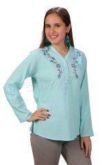 Burçak Uzun Kollu Şile Bezi Bluz Mint - XL