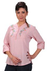 Burçak Uzun Kollu Şile Bezi Bluz Pudra - XL