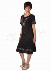 Bahar Kısa Kollu Şile Bezi Astarlı Elbise Siyah - XXL
