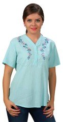 Burçak Kısa Kollu Şile Bezi Bluz Mint - M