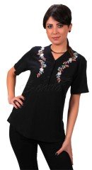 Burçak Kısa Kollu Şile Bezi Bluz Siyah - XXL