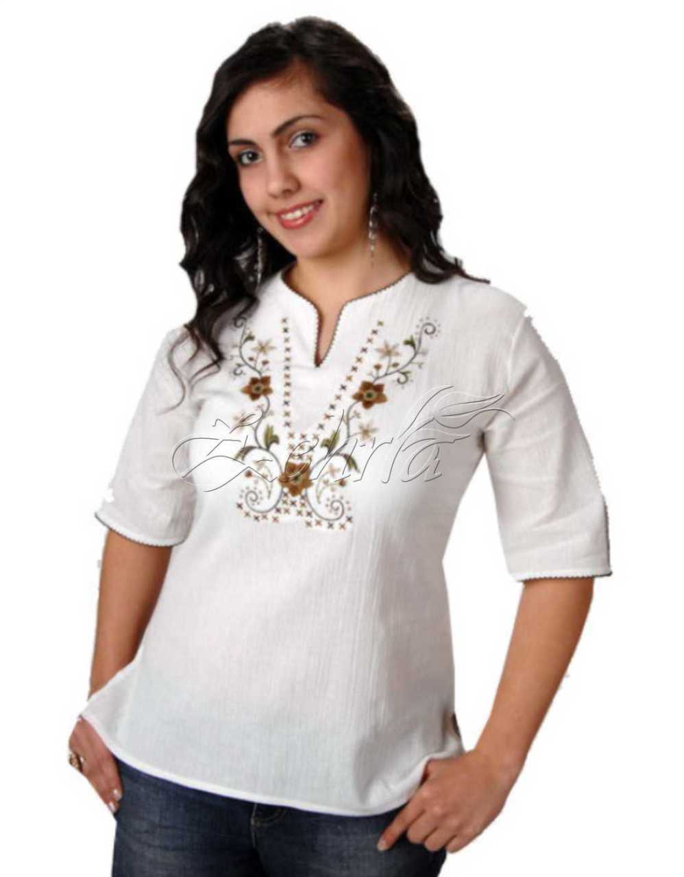 Bahar Kısa Kollu Şile Bezi Bluz Krem - XL