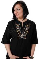 Bahar Kısa Kollu Şile Bezi Bluz Siyah - XL