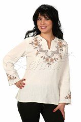 Aslı Uzun Kollu Şile Bezi Bluz Krem - S