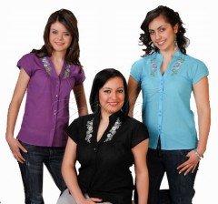 Çiğdem Kısa Kollu Vual Gömlek (Renkli Nakış) Turkuaz - M