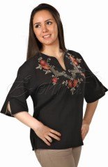 Aslı Kısa Kollu Şile Bezi Bluz Siyah - XL